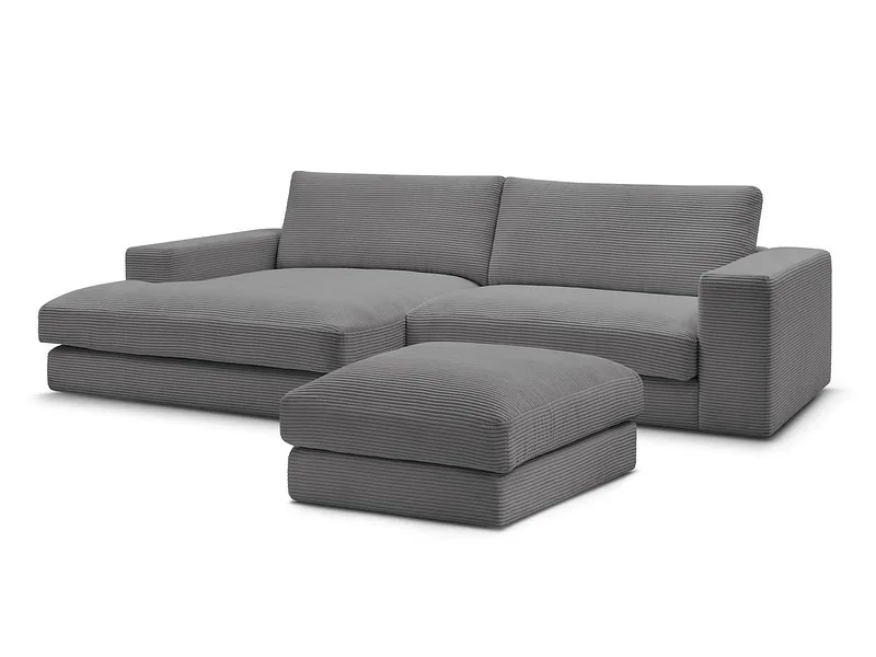 Ecksofa mit Hocker BOBOCHIC LEONARD Cord-Stoff dunkelgrau