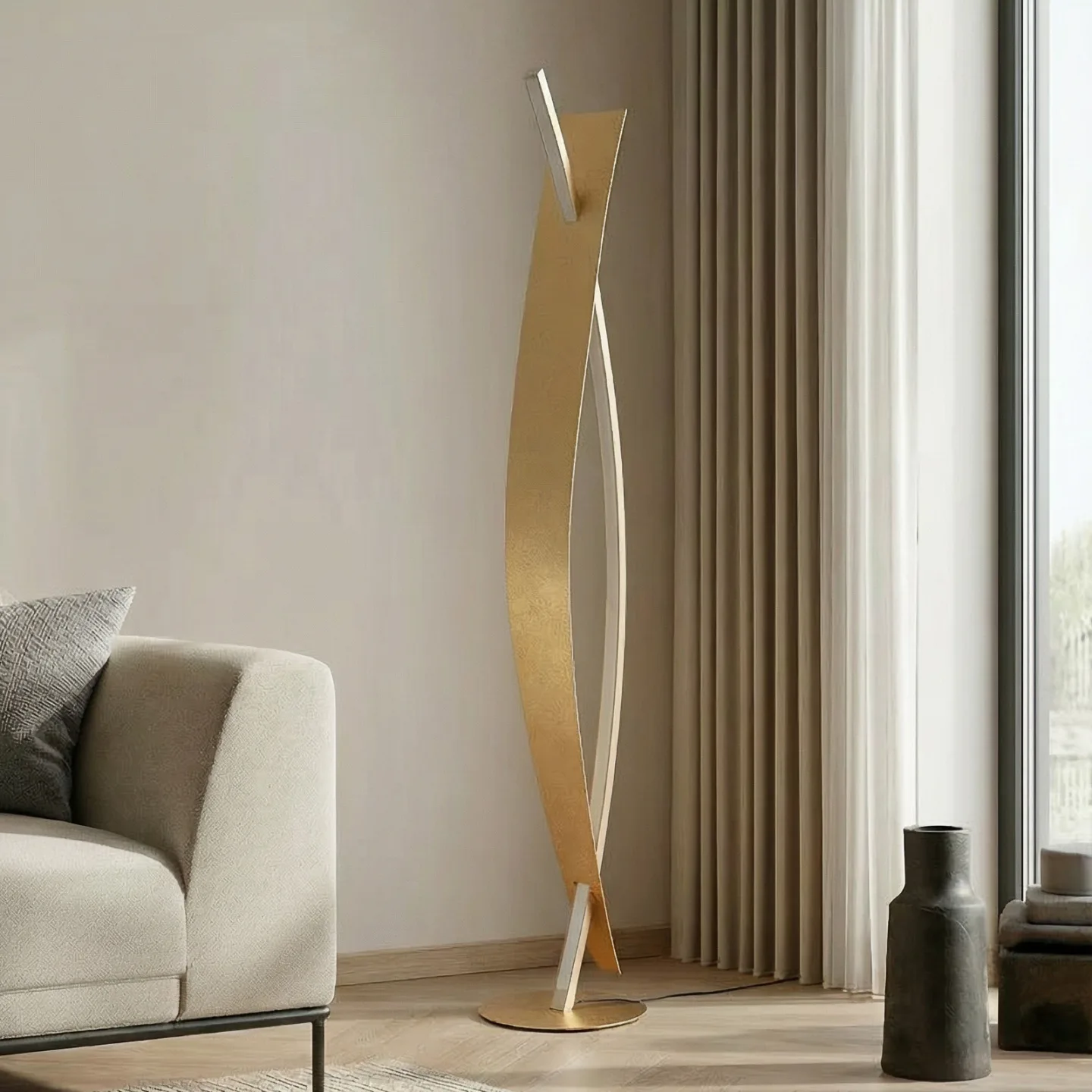 Marija Stehleuchte Gold/Silver - Lucande - Wohnzimmer - Modern - Metall - Einflammig