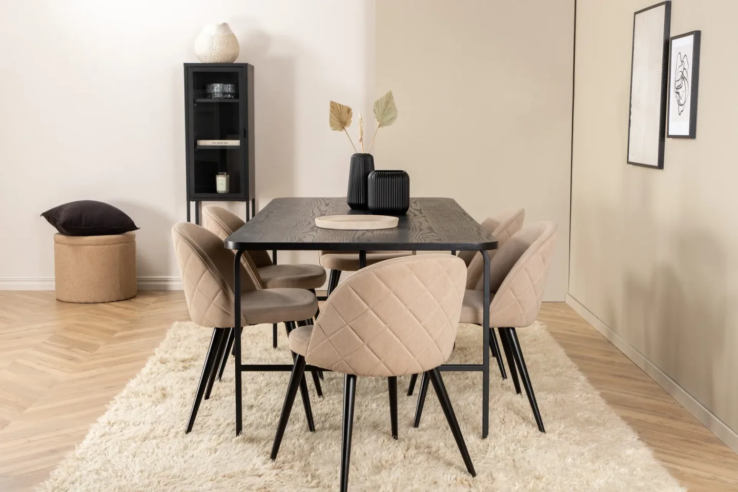 Uno Matgrupp 200 cm Rektangulär med 6 Velvet stolar - Beige