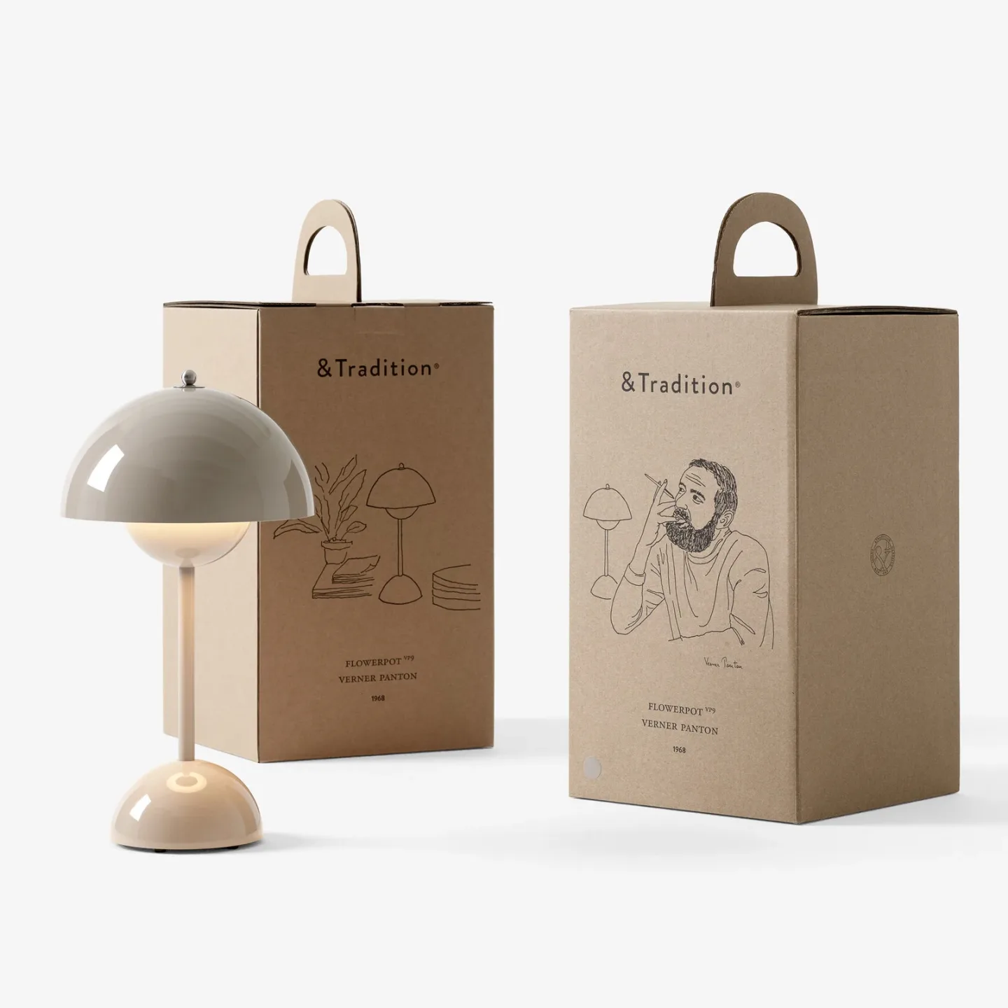 Flowerpot VP9 LED-batteridrevet bordlampe, gråbeige - &TRADITION - Stue - Design - Plast - Med skjerm