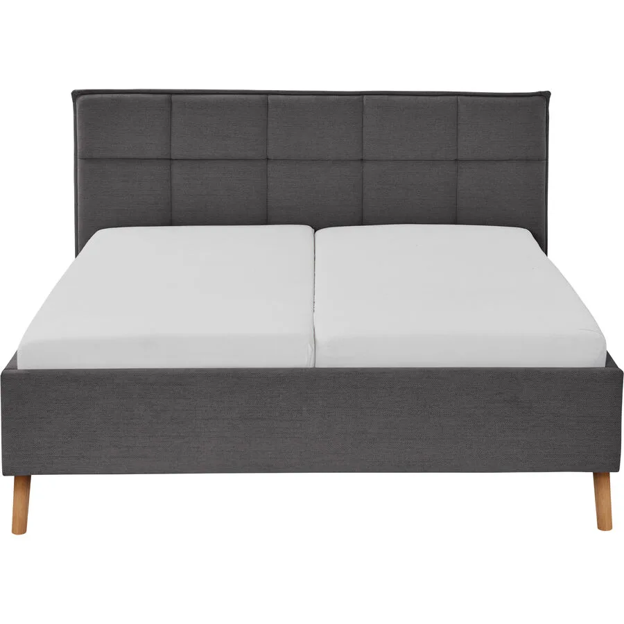 Bett Palle Anthrazit, Natur Stoff, Eiche Massivholz 180 x 200 cm