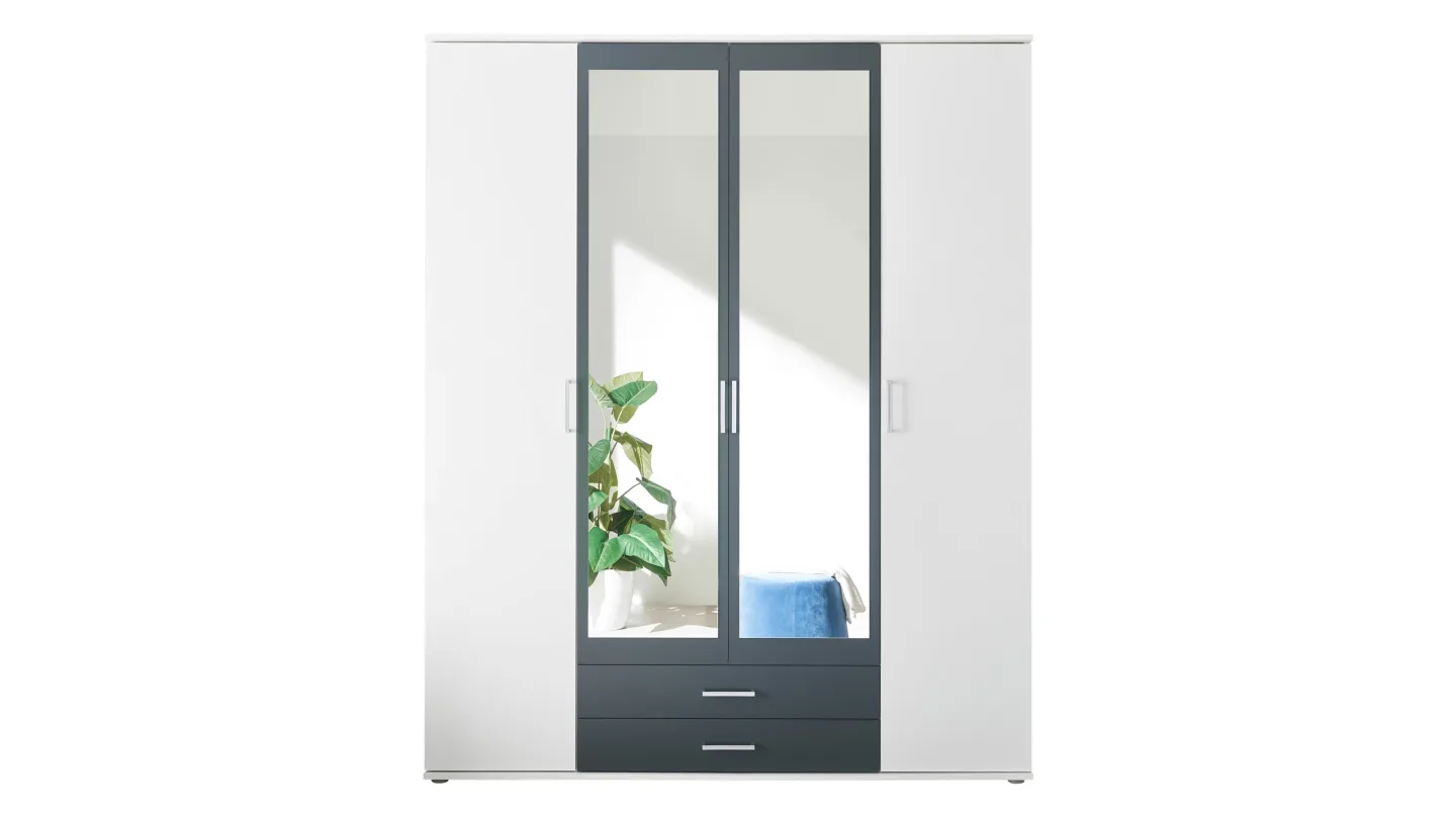 Kleiderschrank mit Spiegel - weiß - graphit - 160 cm - HANAU