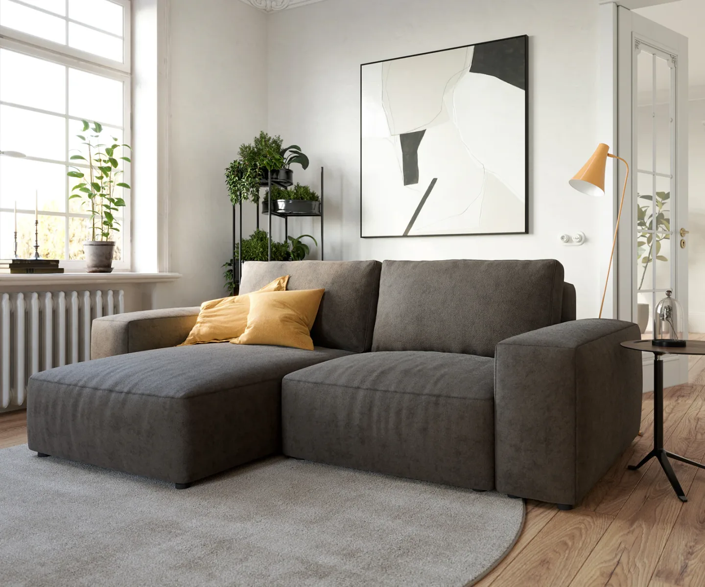 Ecksofa Lanzo 230x155 cm Mikrofaser Khakibraun Recamiere variabel