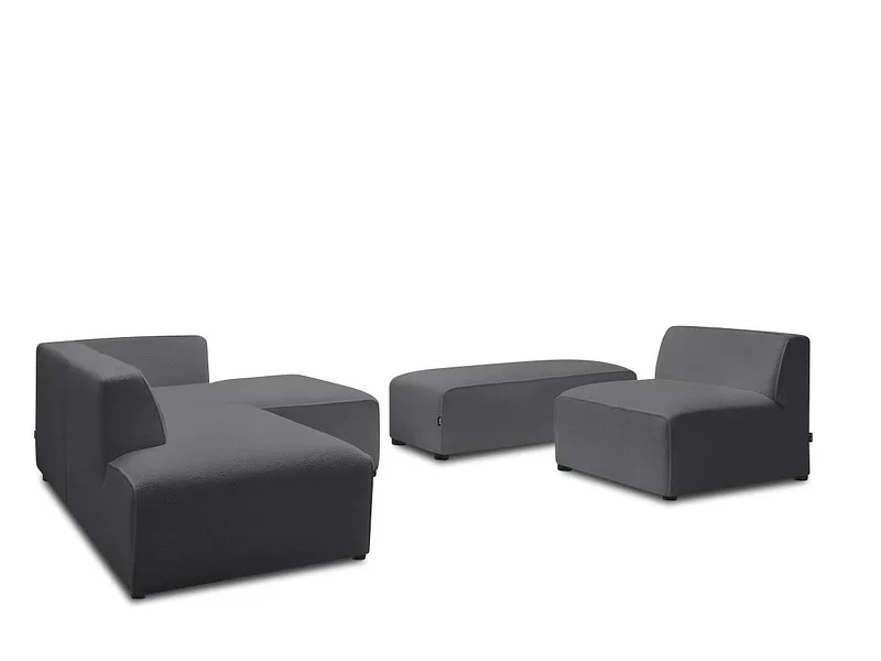 Ecksofa mit Hocker BOBOCHIC MEGEVE Boucle-Stoff dunkelgrau