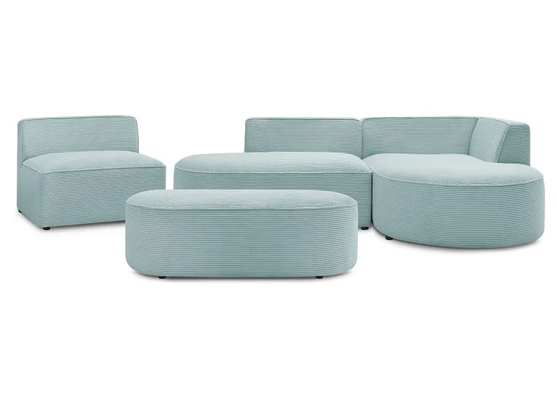 Ecksofa mit Hocker BOBOCHIC ROUSSEAU Cord-Stoff hellblau