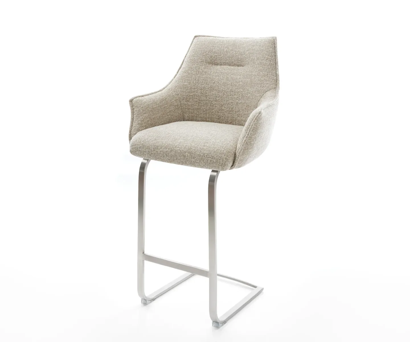 Barstuhl Alja-Flex Webstoff Soft Beige Freischwinger Flach Edelstahl Silberfarben Taschenfederkern