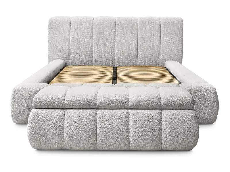 Kastenbett mit Bettkasten BOBOCHIC DENALI 160x200cm boucle-stoff hellgrau
