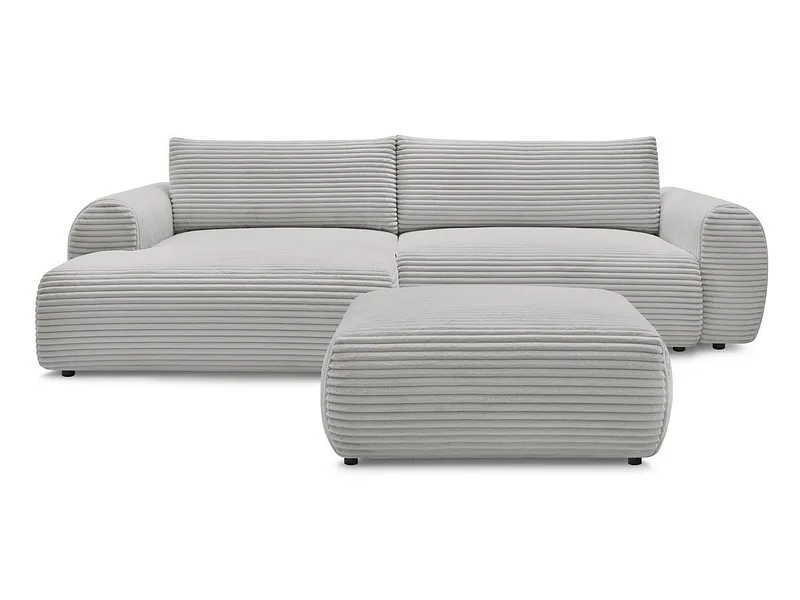 Ecksofa mit Hocker BOBOCHIC LUCIEN Cord-Stoff hellgrau