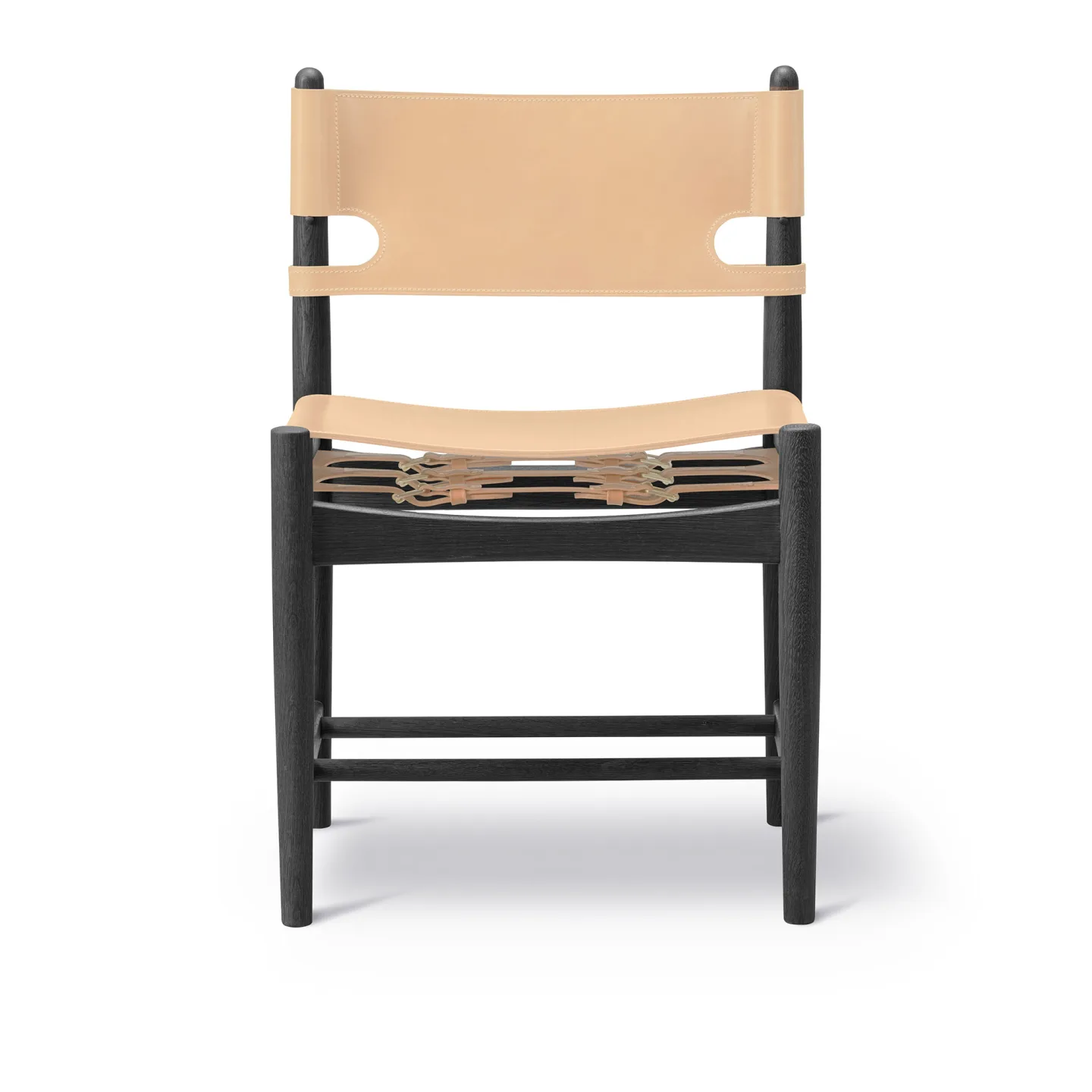 Fredericia Furniture - The Spanish Dining Chair Svartlackad ek / Natur läder - Matstolar - Børge Mogensen - Beige,Svart - Läder/Trä