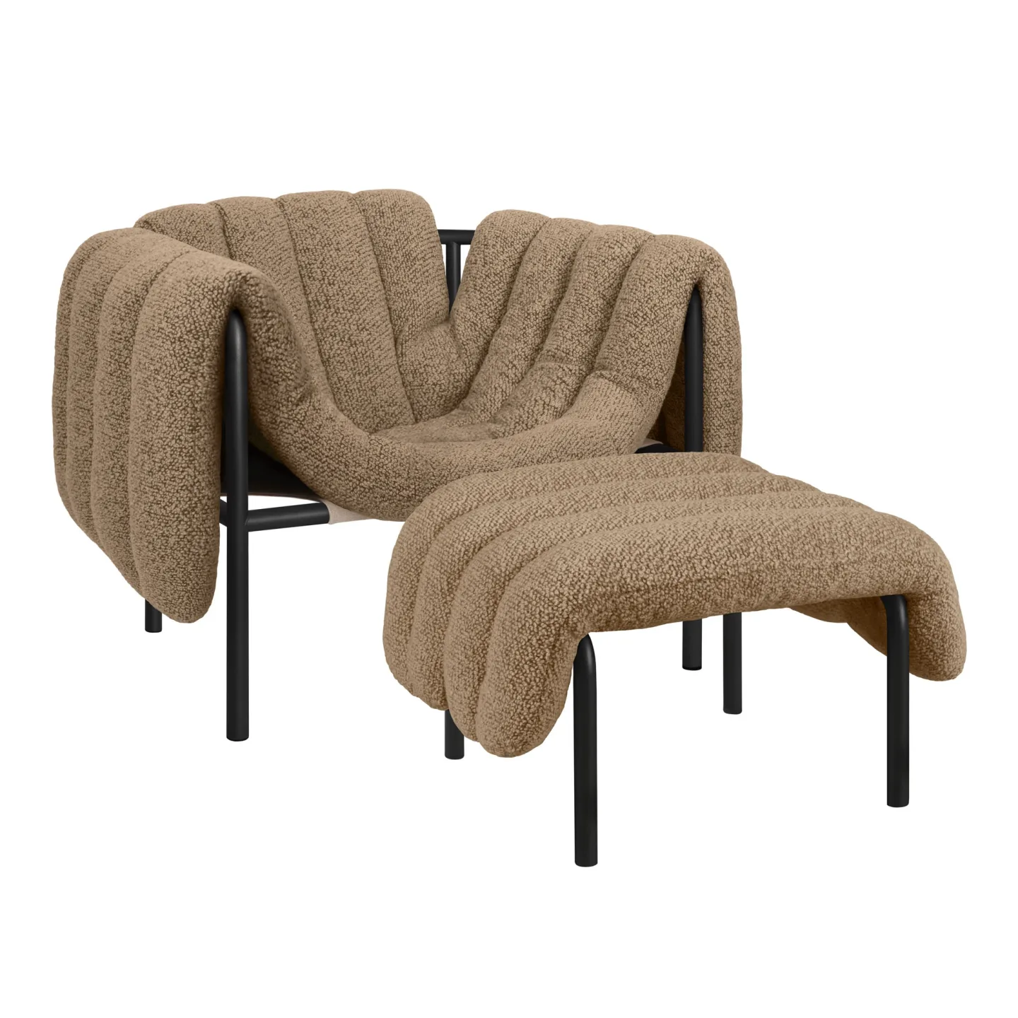 HEM - Puffy Lounge Chair + Ottoman - Sawdust/Black Grey - Fåtöljer - Faye Toogood - Beige,Svart - Bomull/Naturmaterial/Metall/Syntetiskt/Skum/Plast