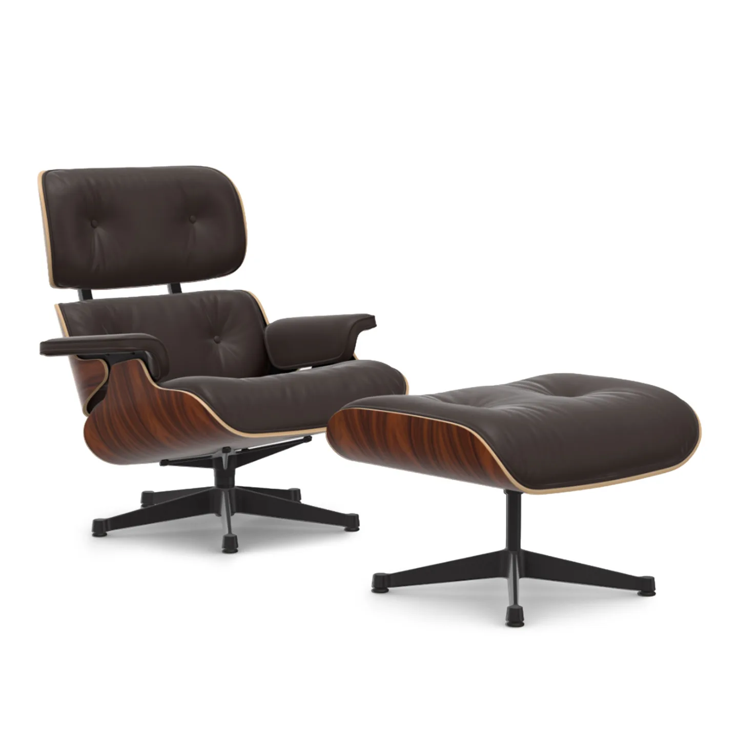Vitra - Eames Lounge Set Santos Palisander Leather Premium Plum 87 Deep Black - Fåtöljer - Charles & Ray Eames - Lila