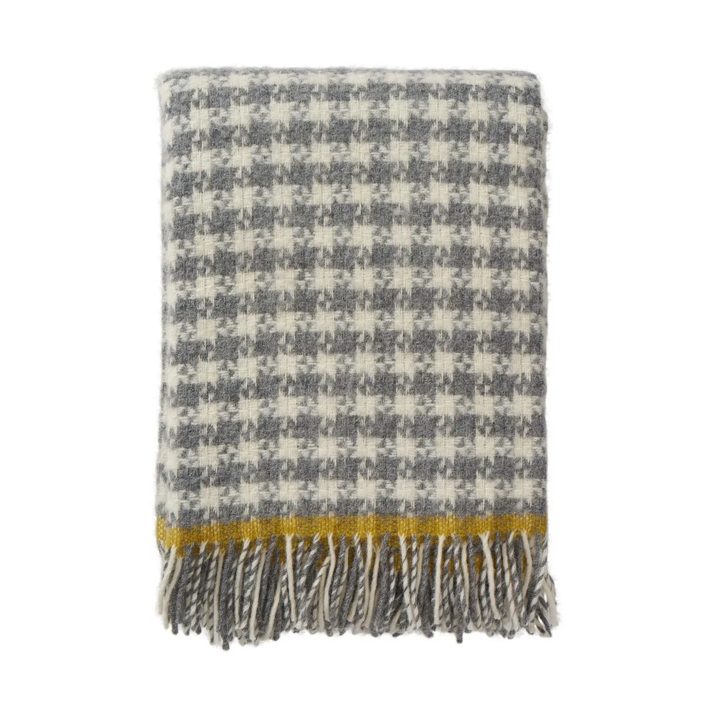 Klippan Yllefabrik Dogtooth ullpläd 130x200 cm Grey-yellow