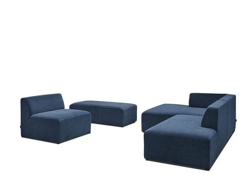 Sofa mit Hocker BOBOCHIC MEGEVE Stoff mit Textur dunkelblau