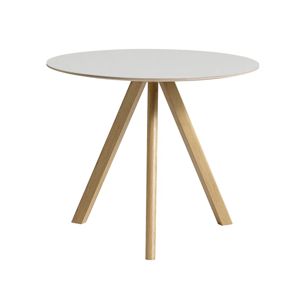 HAY - CPH20 2.0 Table Lacquered Oak Frame Ø90 X H74 Off-White Linoleum Tabletop Lacquered Edge - Matbord - Ronan & Erwan Bouroullec - Vit - Trä
