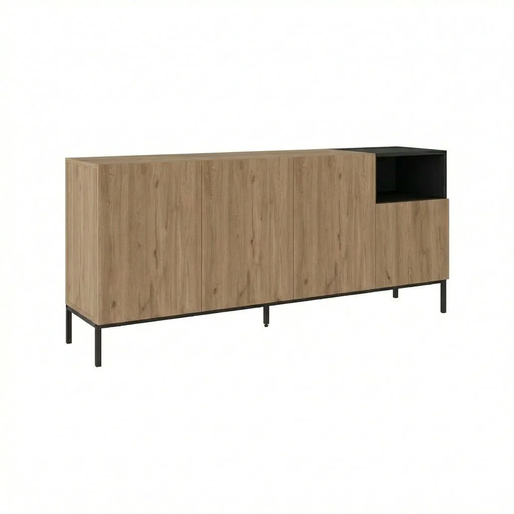 Morlen Konsol 180x80x41,8 cm - Natural Oak, Wood Black, Sandstone