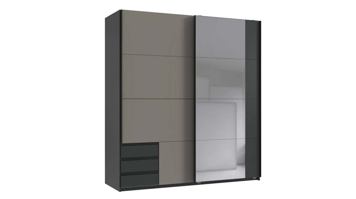 Schwebetürenschrank mit Spiegel grau - graphit 180 cm - EMDEN