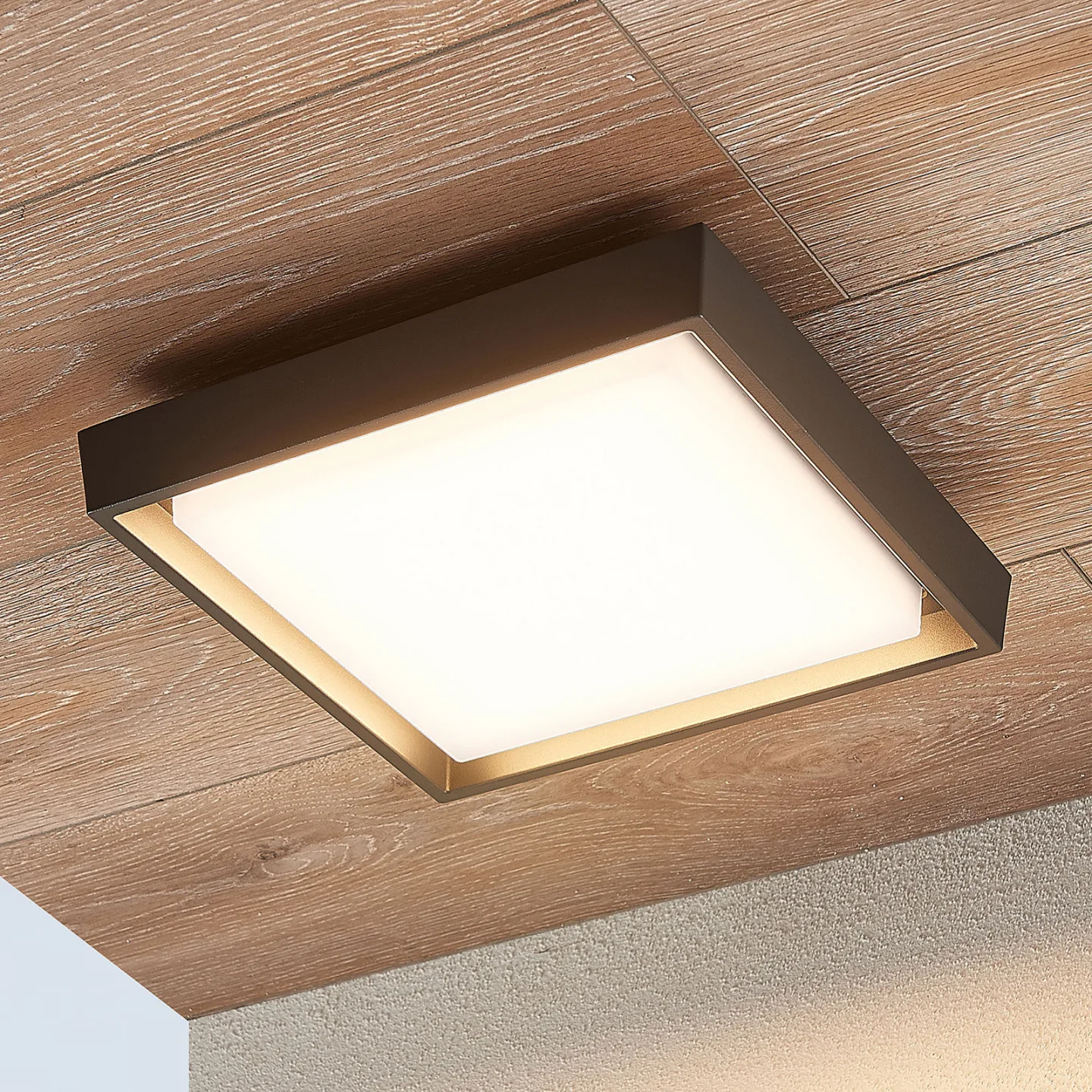 Birta LED utendørs taklampe, mørkegrå, 27 cm, IP54 - Lucande - Moderne - Metall - Kantet