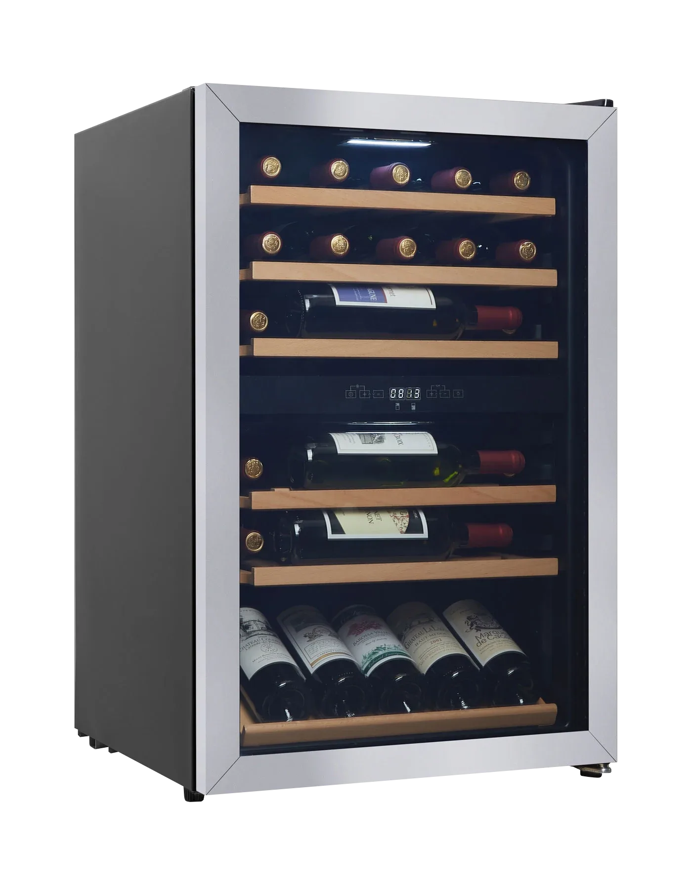 Weinkühlschrank freistehender aus Edelstahl, Cavin Polar Collection 52, zwei Temperaturzonen, 37 Flaschen, ausziehbare Regale, Holzregale, B: 54 x H: 84,5 x T: 54,8 cm