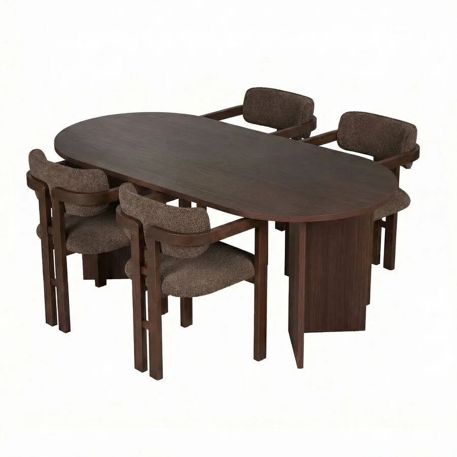 Essgruppe Georis Milano Nussbaum, Dunkler Nussbaum, Braun 100% Melaminbeschichtete Spanplatte Massivholz B 180 T 90 cm