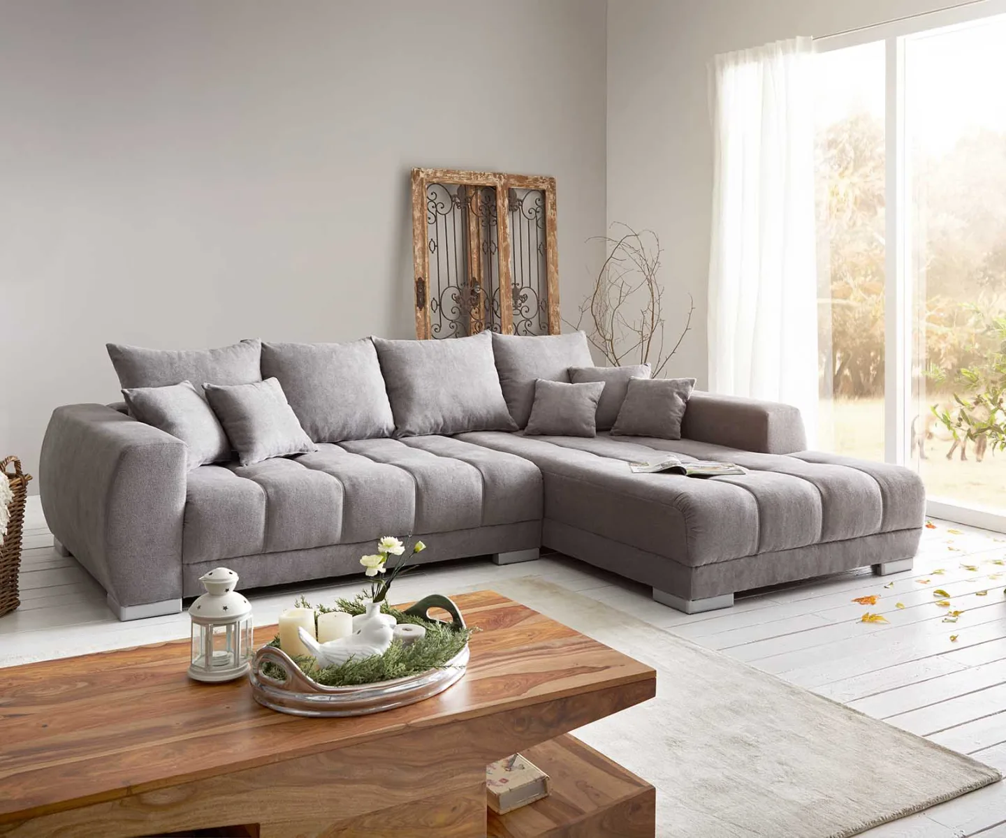 Ecksofa Josea 300x220 cm Mikrofaser Steingrau Recamiere rechts