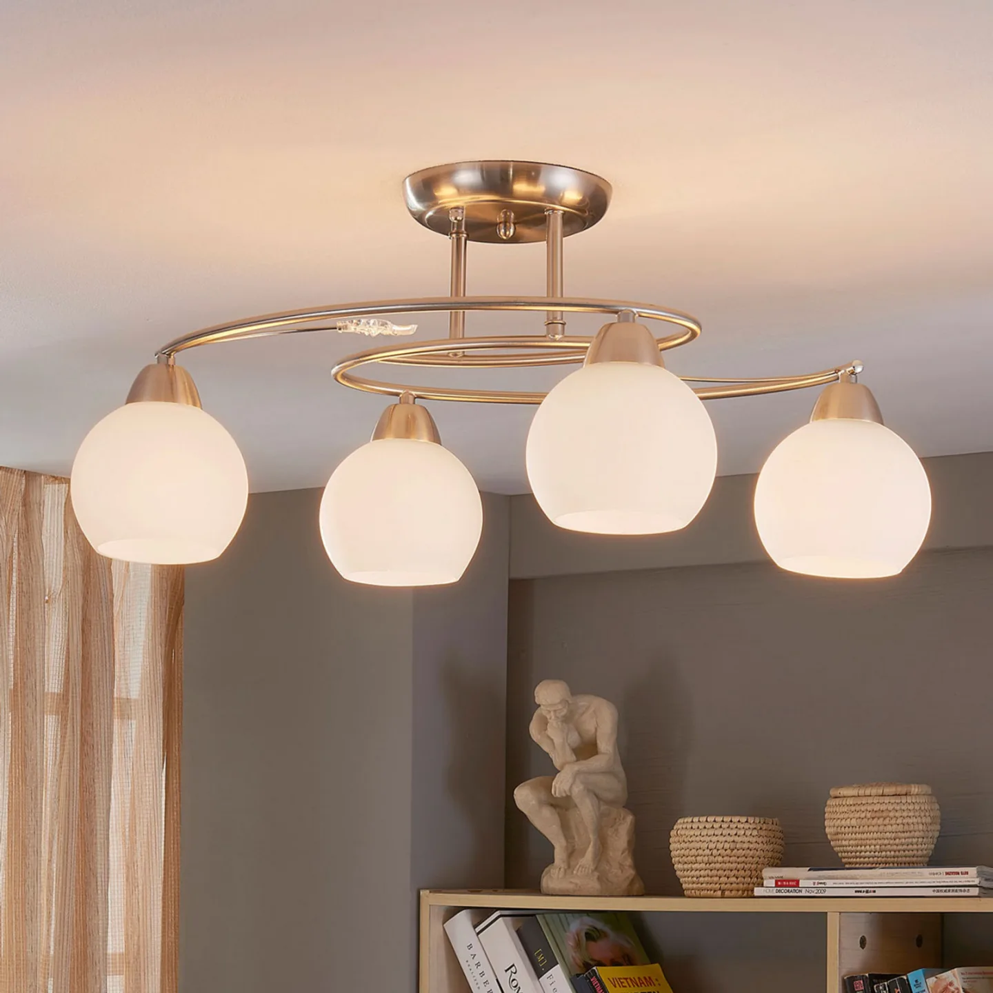 Svean 4 Loftlampe White/Nickel - Lindby - Stue - Moderne - Glas - Med flere lyskilder