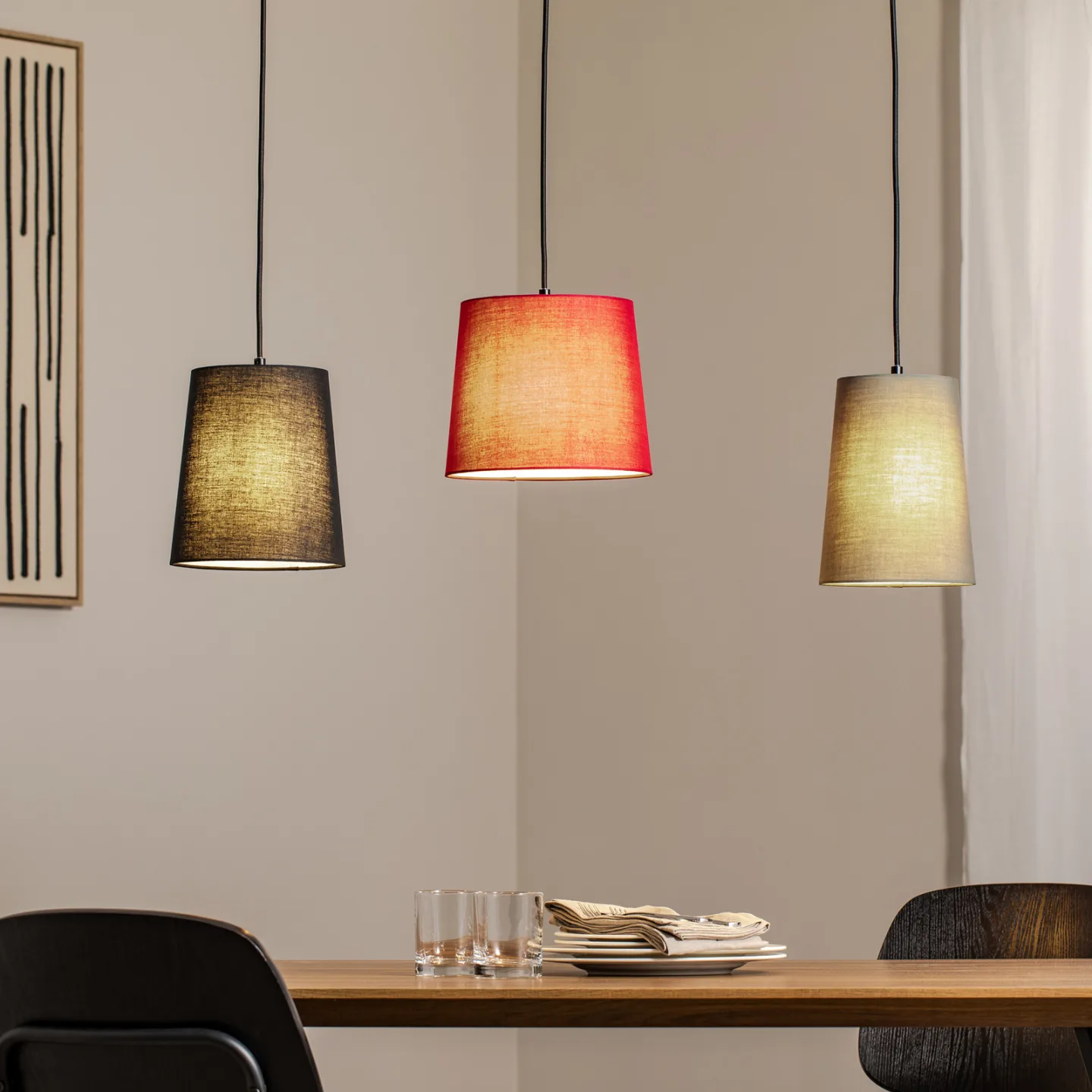 Amilia 3 Taklampa Black/Red/Green - Lindby - Kök - Ung livsstil - Tyg / textil - Med flera ljuskällor