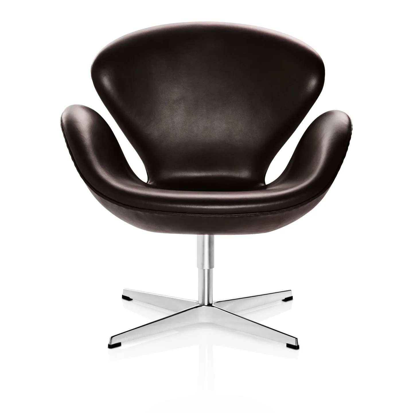 Fritz Hansen - 3320 Svanen, Läder, Grace Dark Brown - Fåtöljer - Arne Jacobsen - Brun - Metall/Skum/Ull