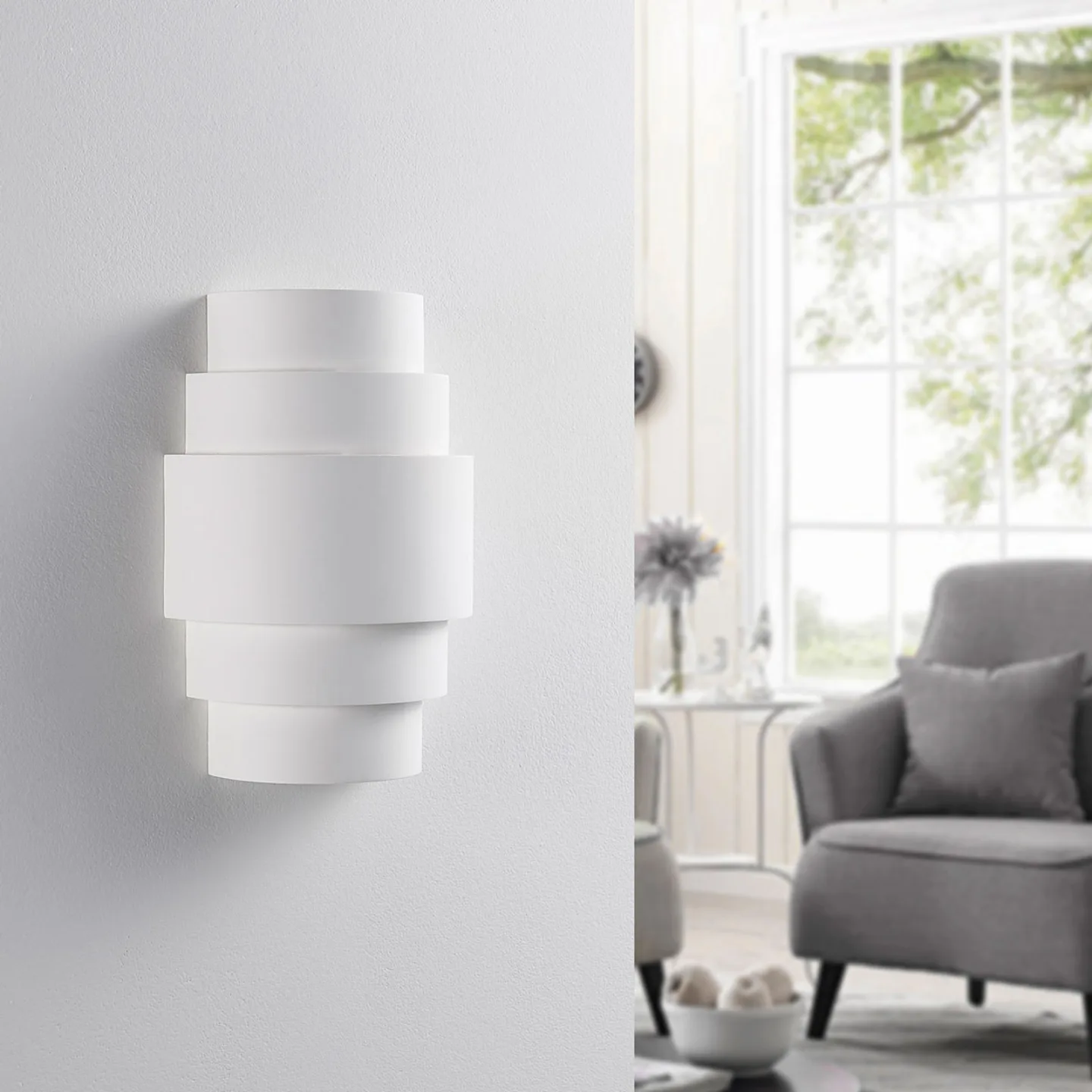 Marit Wandleuchte White - Lindby - Wohnzimmer - Modern - Gips / Ton - Mit Schirm