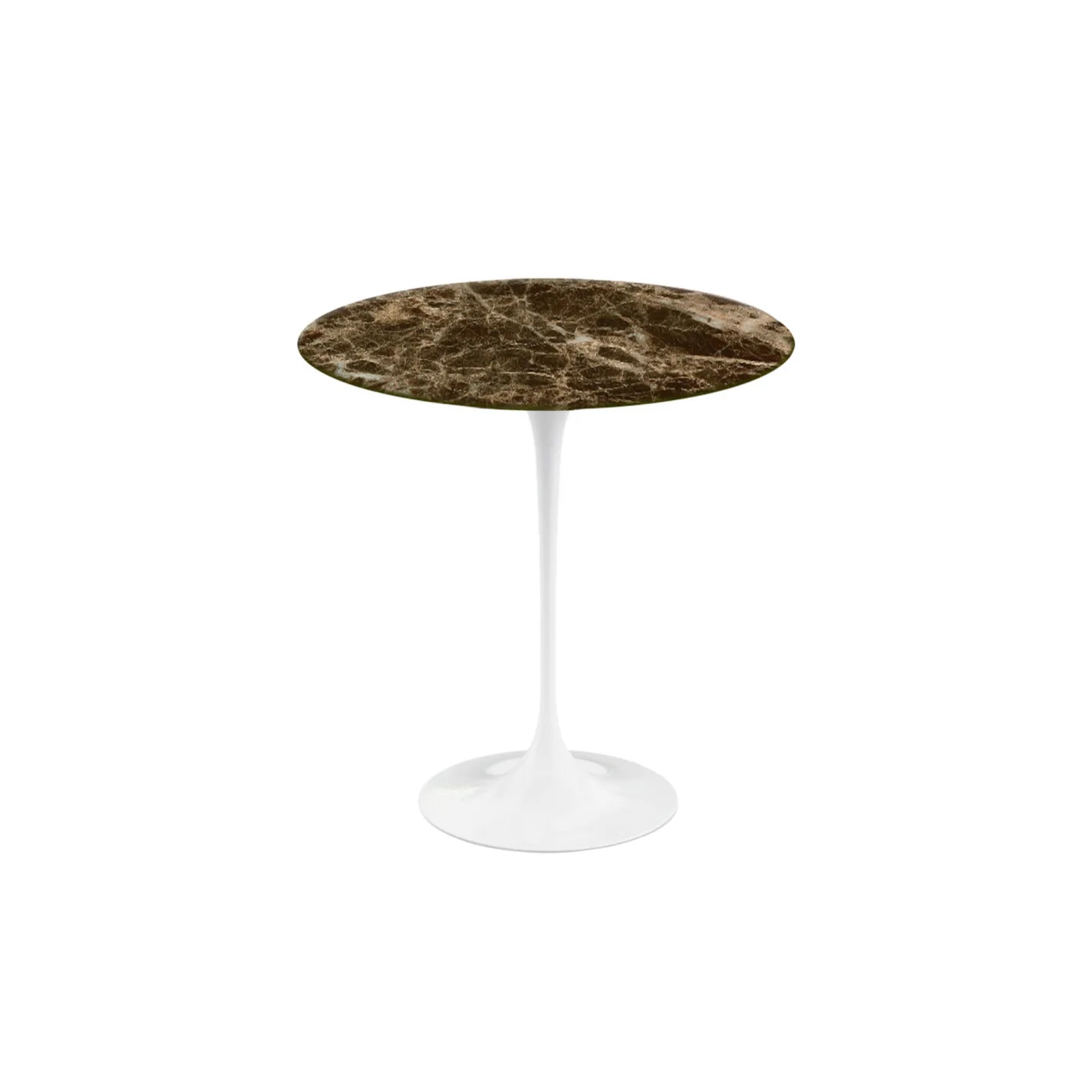 Knoll - Saarinen Round Table - Småbord, Vitt underrede, skiva i glansig brun Emperador marmor, Ø 51 - Sidobord - Eero Saarinen - Brun - Metall/Sten