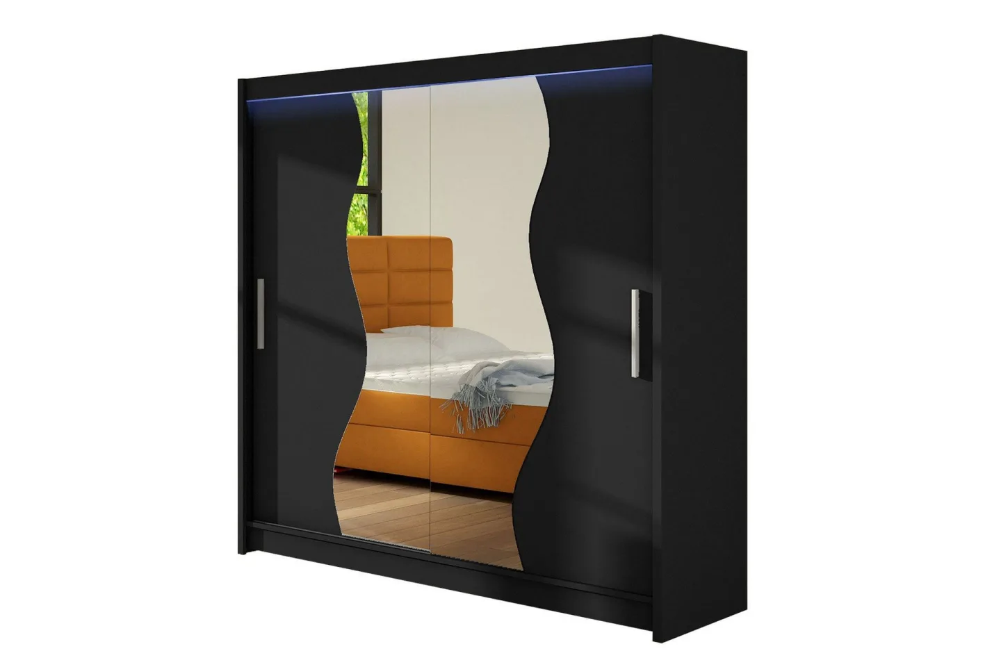 Douglas Garderob 180x57x215 cm - Svart|Spegel|Led-Belysning