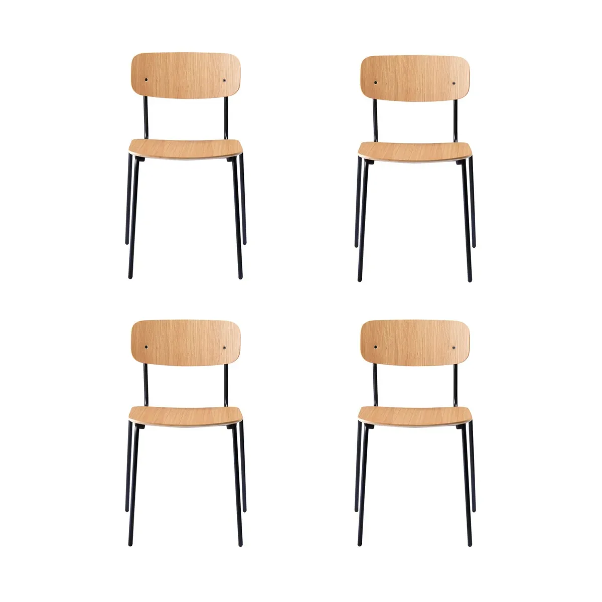 FDB Møbler J182 Holmen stol 4-pack Oak veneer-black legs