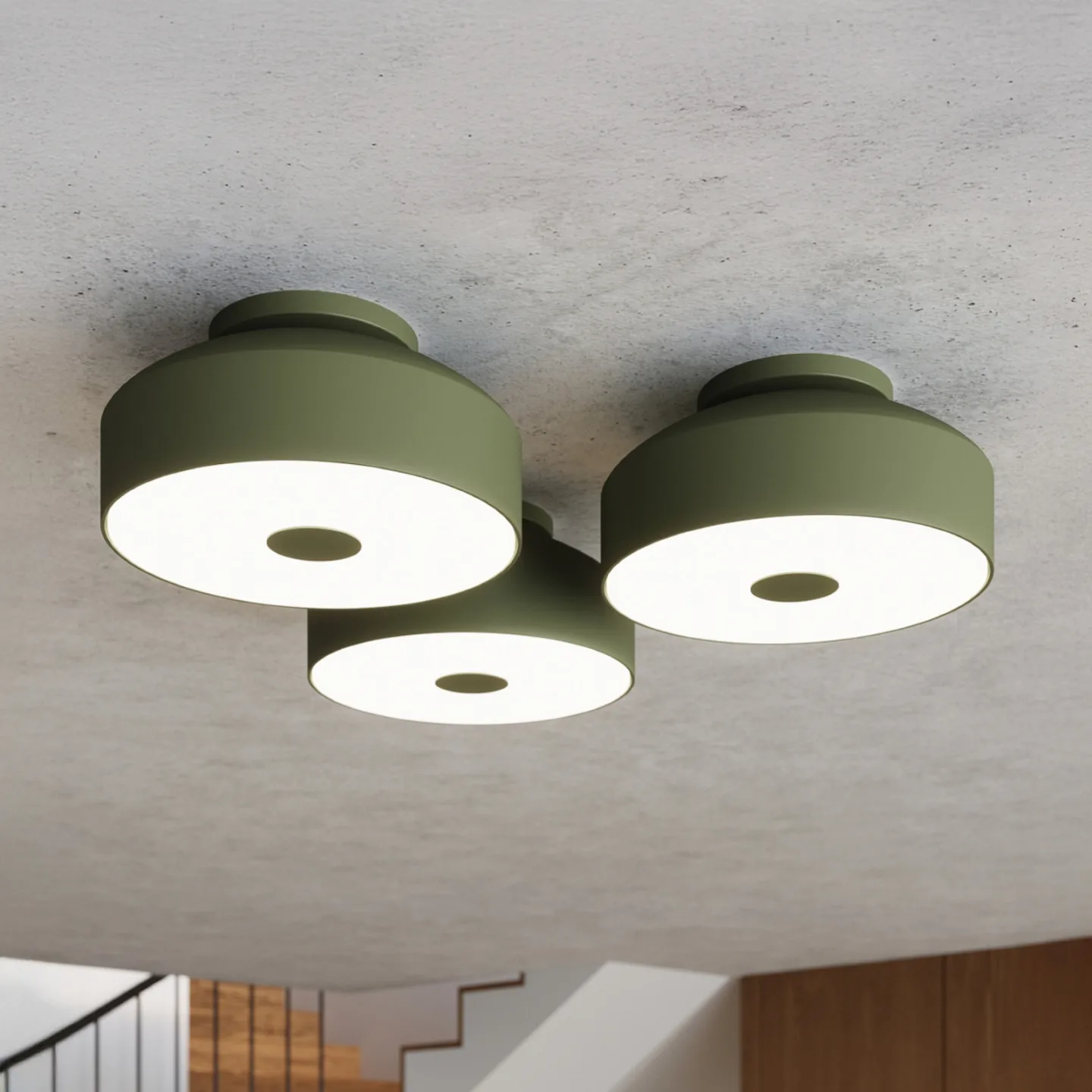CLARO Deckenlampe, olivgrün, Ø 30 cm Metall 4 x E27 - SOLLUX SOLLUX LIGHTING - Wohnzimmer - Einflammig
