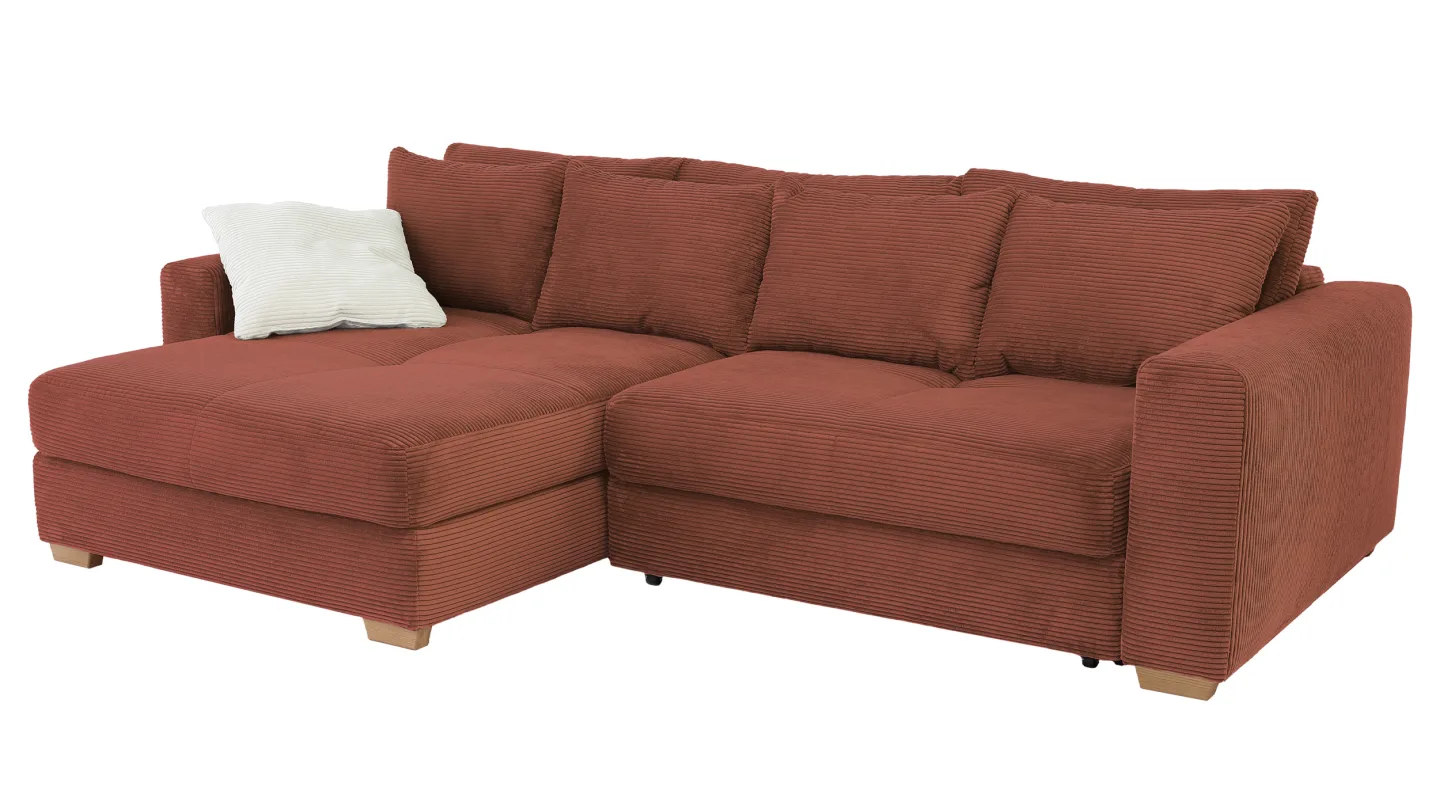 Ecksofa Cord Schlaffunktion rost Bettkasten 288 x 186 cm - KAMPEN