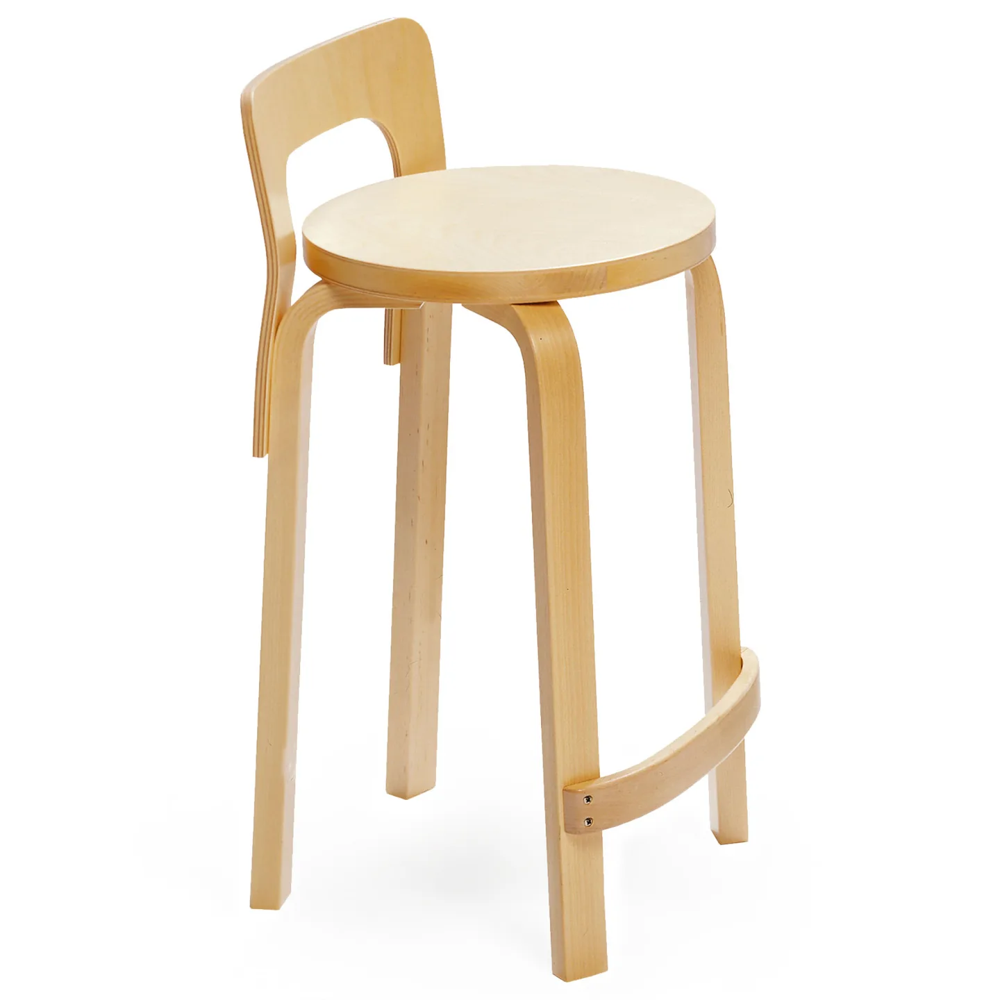 Artek - High Chair K65, Klarlackade ben och ryggstöd, Björkfanér sits - Barstolar - Alvar Aalto - Träfärgad - Trä