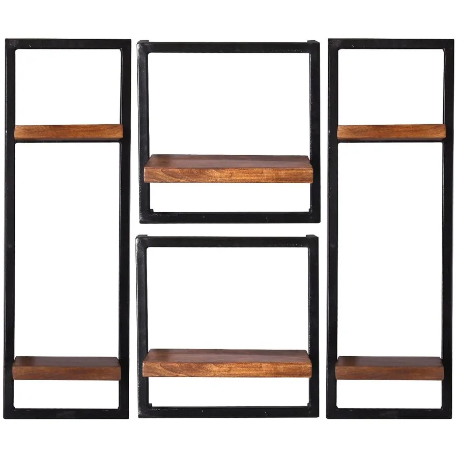Wandregal Ecuador natur, schwarz Mangoholz, Metall B 95 T 25 cm