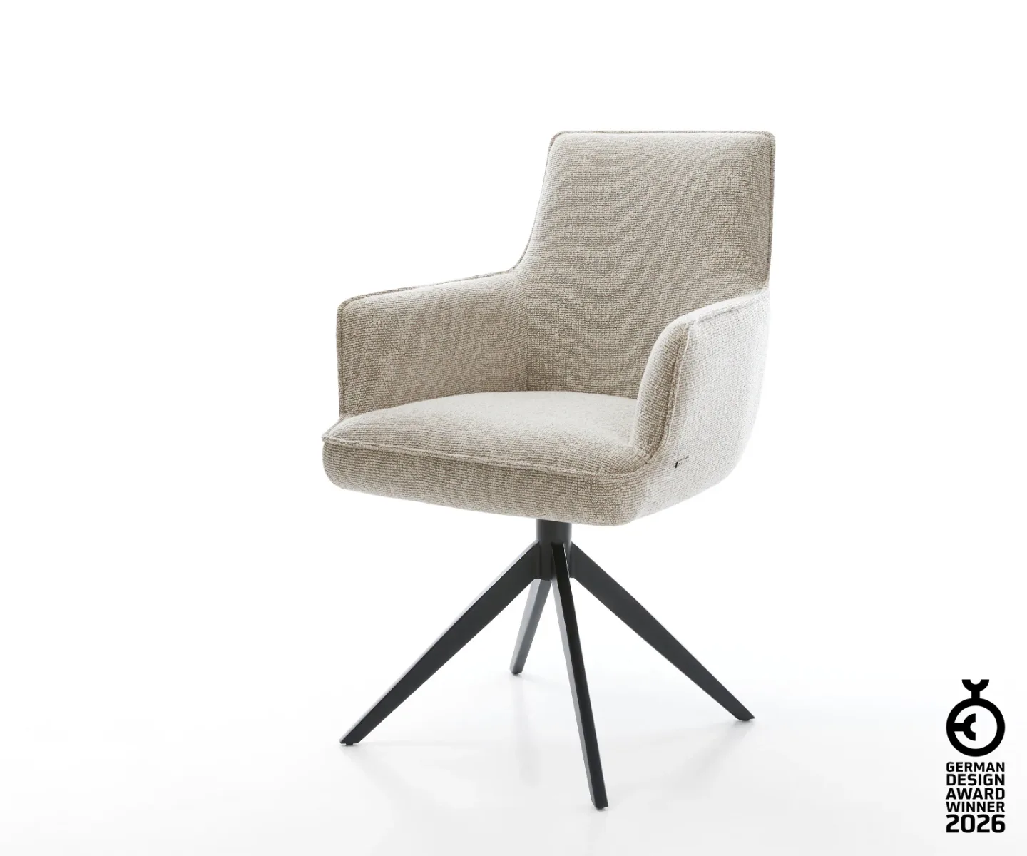 Drehstuhl Heira-Flex mit Armlehnen Webstoff Soft Beige Kreuzgestell breit Schwarz 360° drehbar Wippfunktion Taschenfederkern