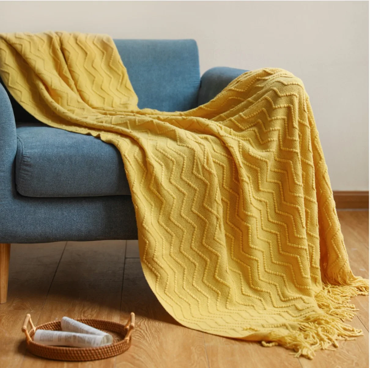 Pledd - Grenoble (gul) (Størrelse: 127 x 152 cm)