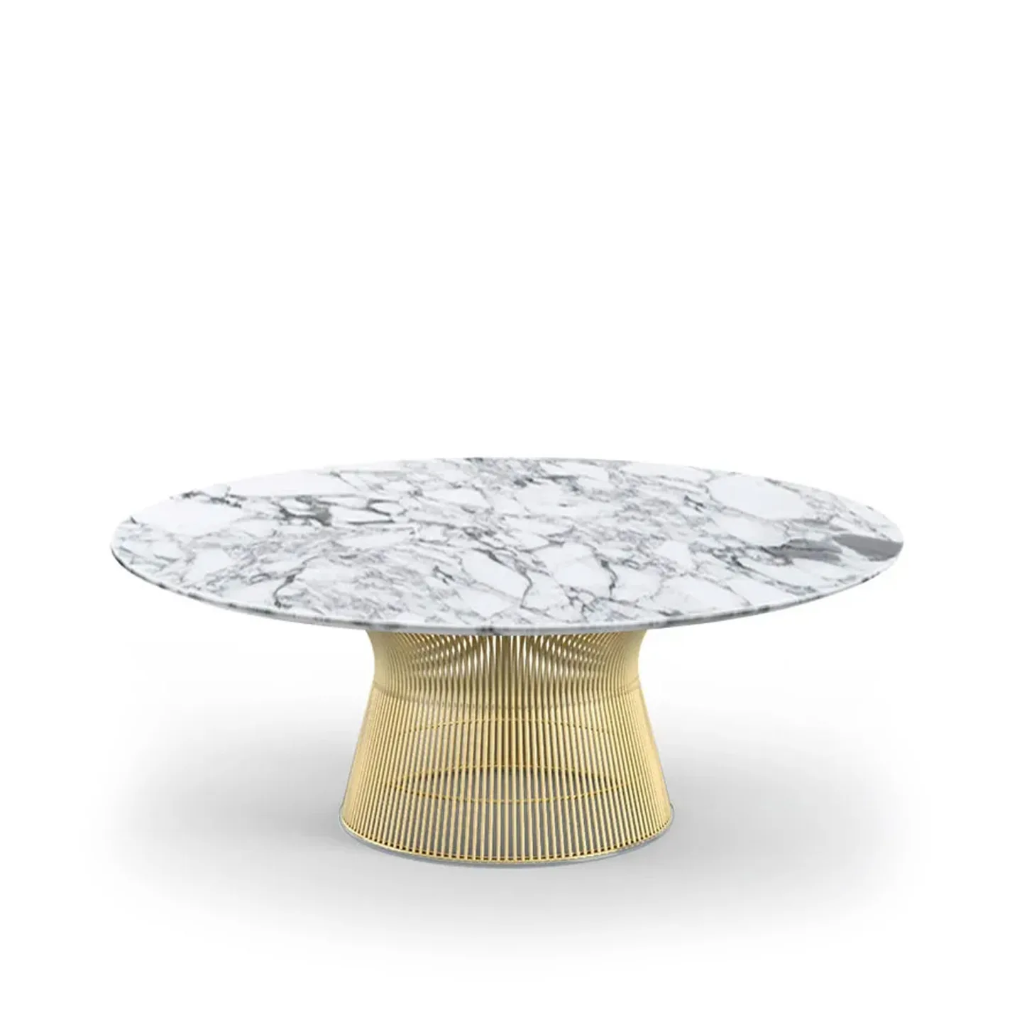 Knoll - Platner soffbord 18k guld, Ø 91,5 cm, skiva i vit Arabescato marmor - Soffbord - Warren Platner - Guld - Metall/Sten