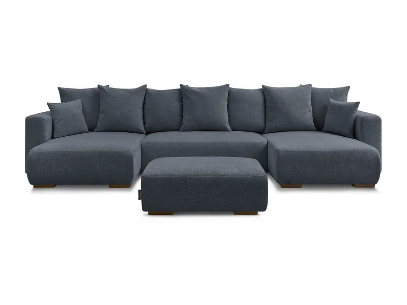 Panorama-Ecksofa mit Hocker BOBOCHIC SIDONIE Stoff chiniert dunkelblau