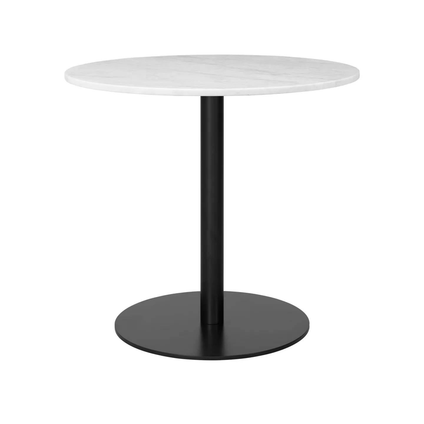 Gubi - Gubi 1.0 Dining Table, Round, Ø80, Black Base, Marble Top - Bianco Carrara - Matbord - Vit - Metall/Sten