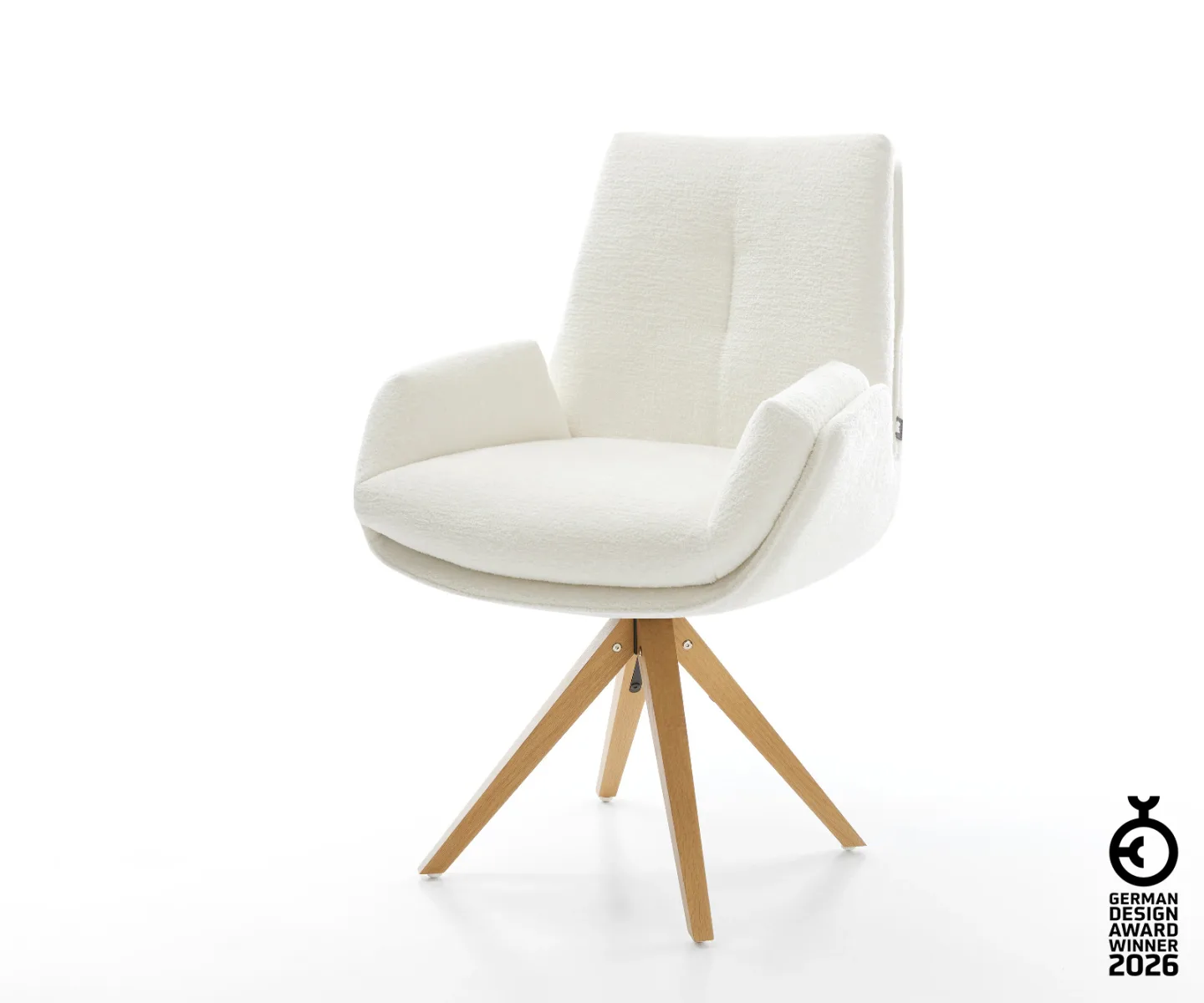 Drehstuhl Clea-Flex Bouclé Soft Beige Holzgestell kantig Natur 360° drehbar