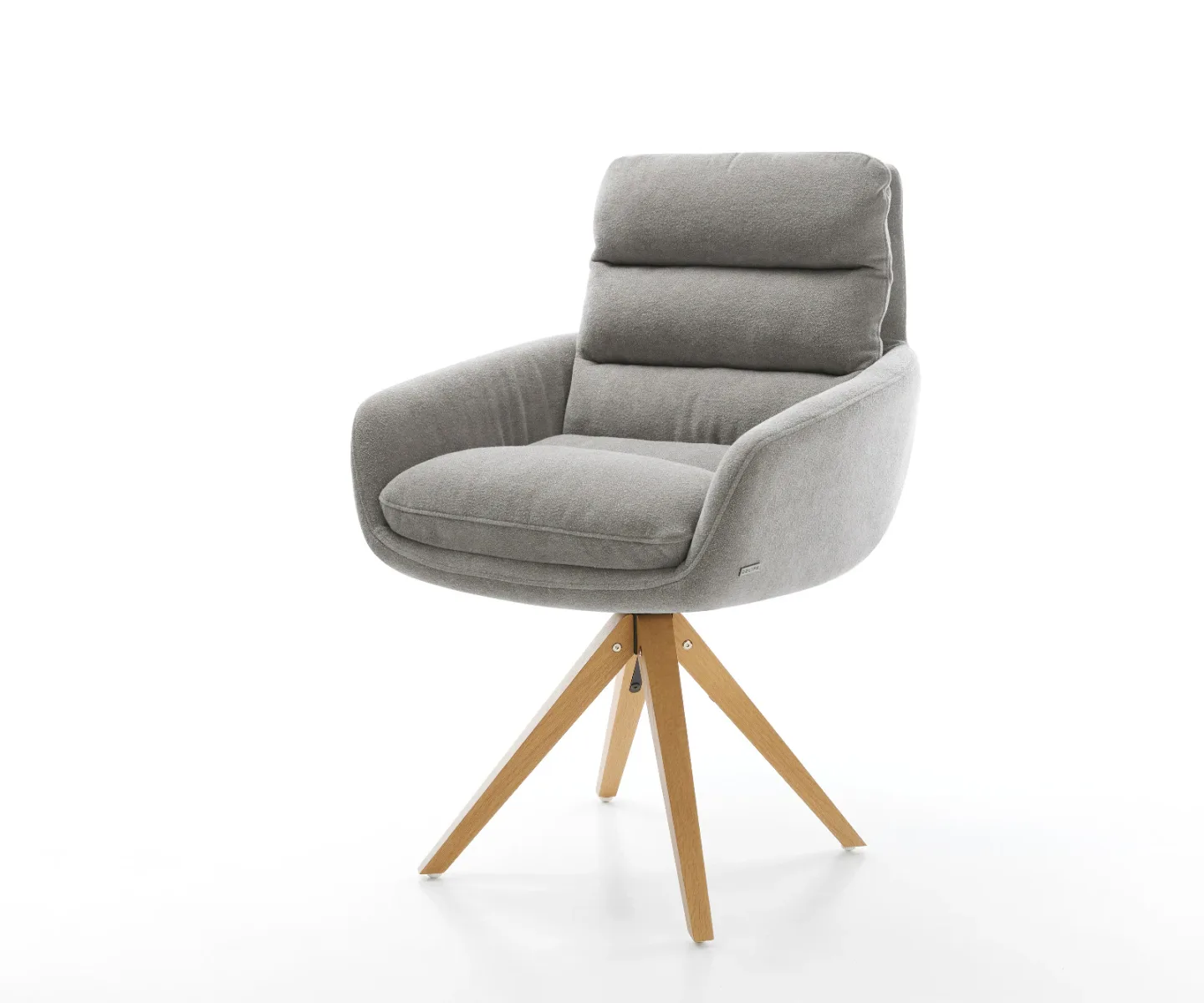 Drehstuhl Abelia-Flex mit Armlehnen Strukturstoff Soft Grau Holzgestell kantig Natur 360° drehbar
