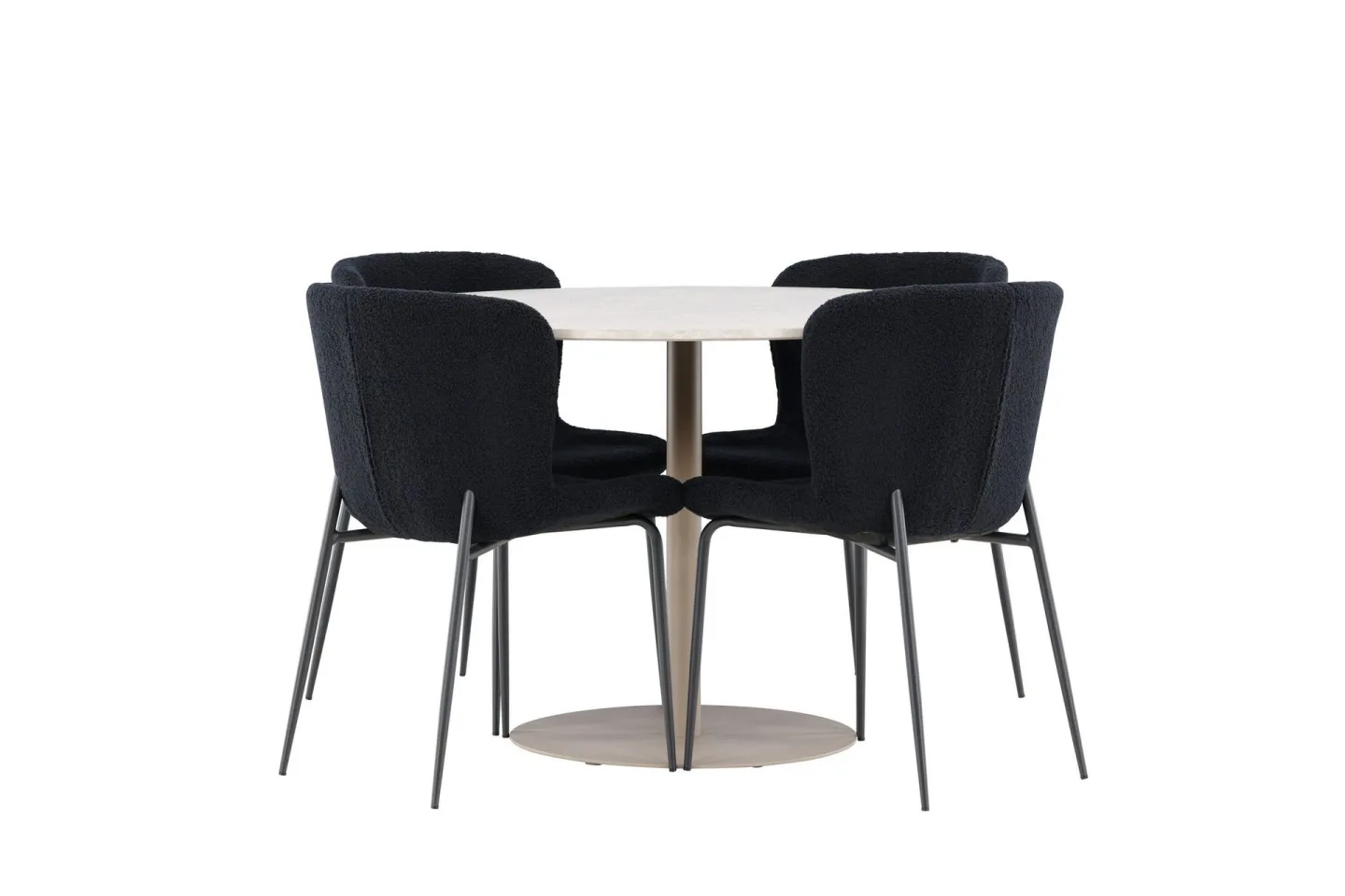 Lycke Matgrupp 110 cm Rund med 4 Modesto stolar - Beige/Svart