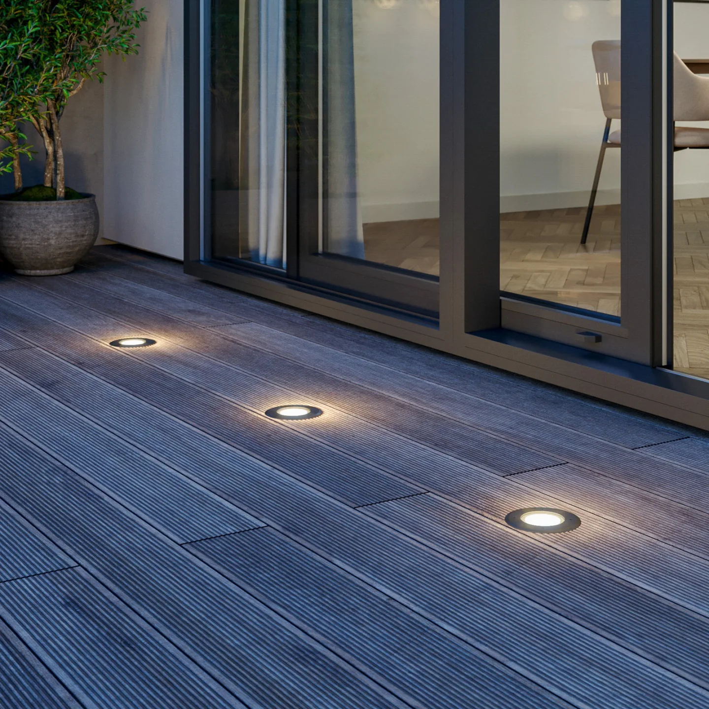 Ava Round Erd Spot IP67 Steel - Lucande - Terrasse - Modern - Glas - Einflammig