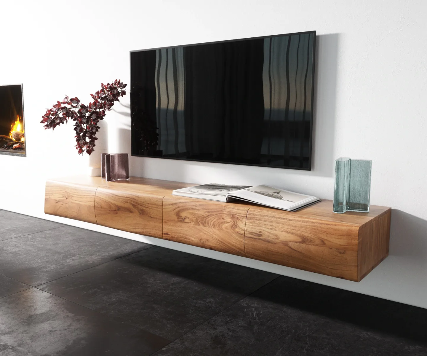 Lowboard New Live-Edge 175 cm Akazie Natur 4 Türen schwebend