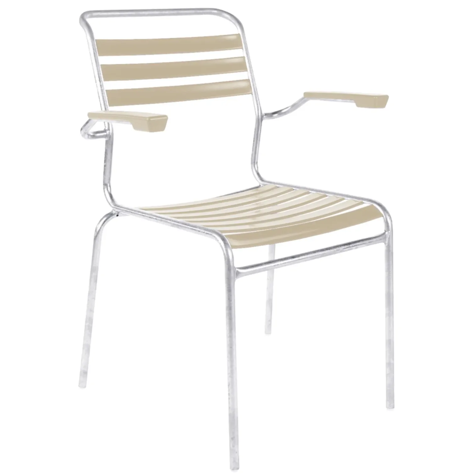 Schaffner Lättli-Stuhl Säntis mit Armlehnen Feuerverzinkt Beige | Schubiger Möbel