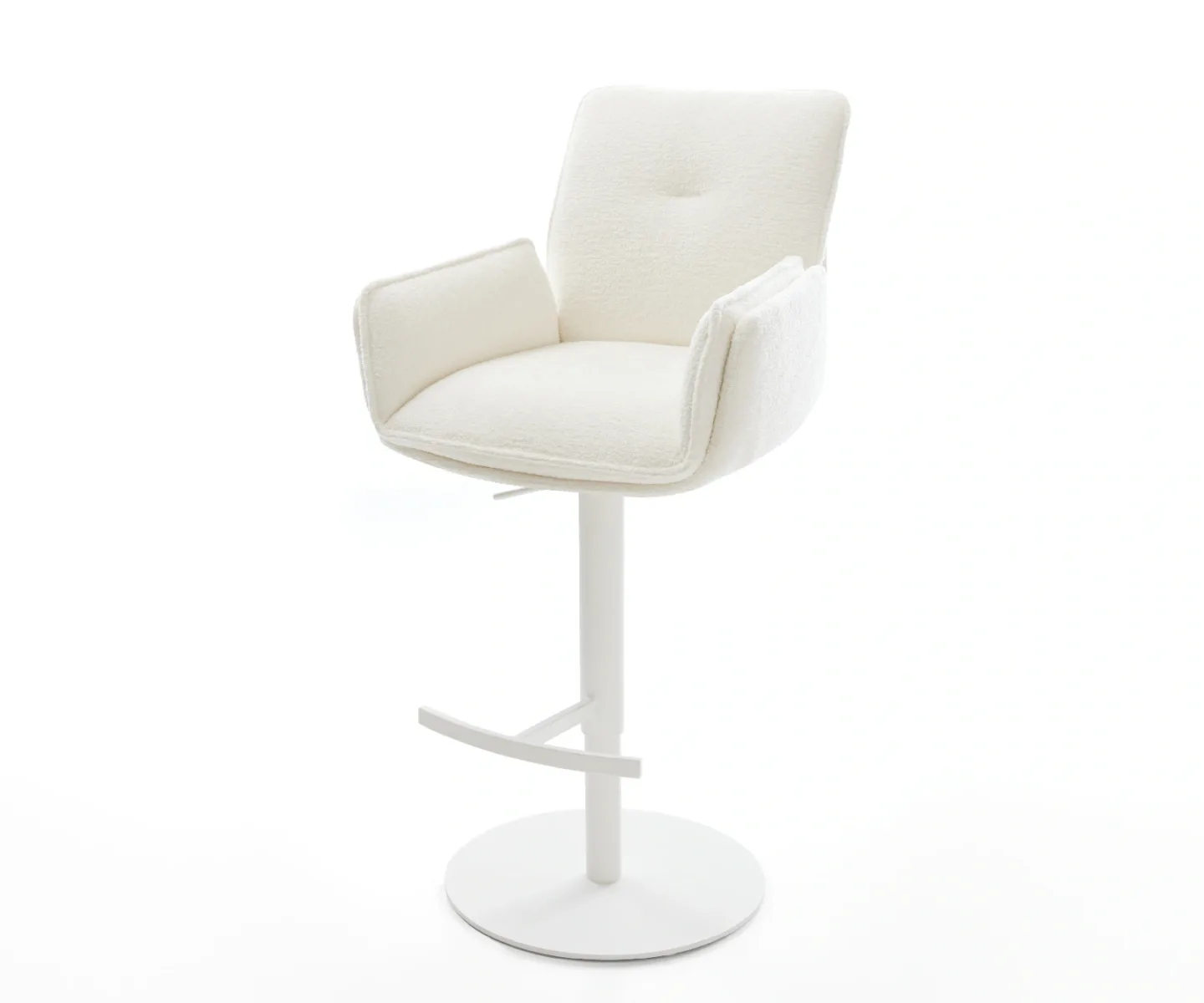 Barstuhl Nela-Flex Bouclé Soft Beige Drehfuß höhenverstellbar Metall Weiß