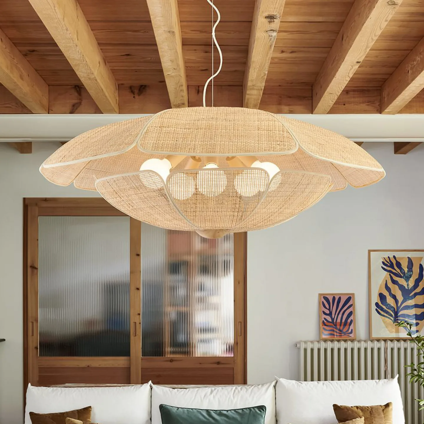 Coquillage Hängelampe 110 cm, natur Rattan - MARKET SET - Wohnzimmer - Design - Holz - Einflammig