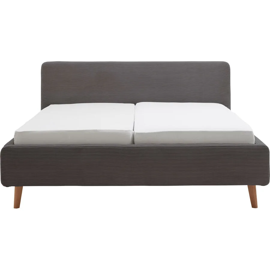 Bett Senja Grau, Natur Stoff, Eiche Massivholz 160 x 200 cm