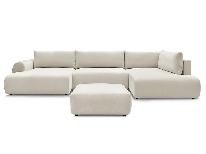 Panorama-Ecksofa mit Hocker BOBOCHIC LUCIEN Stoff beige
